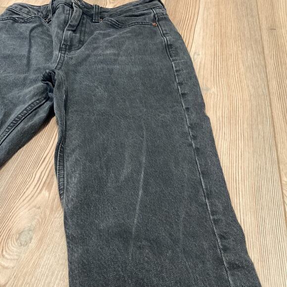 Topshop MOTO Wide Black Faded Cropped Jean - 26 Denim Rigid distressed top shot - Picture 9 of 13